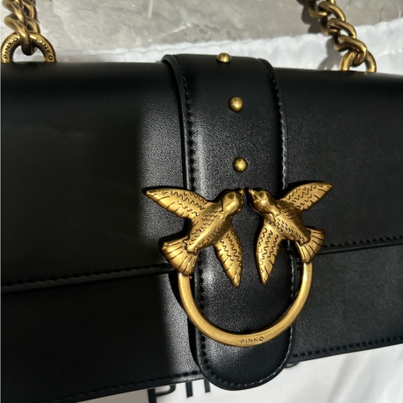 NWT PINKO Black Leather Love One Classic Shoulder Bag with Gold Chain & dust bag - Picture 6 of 12